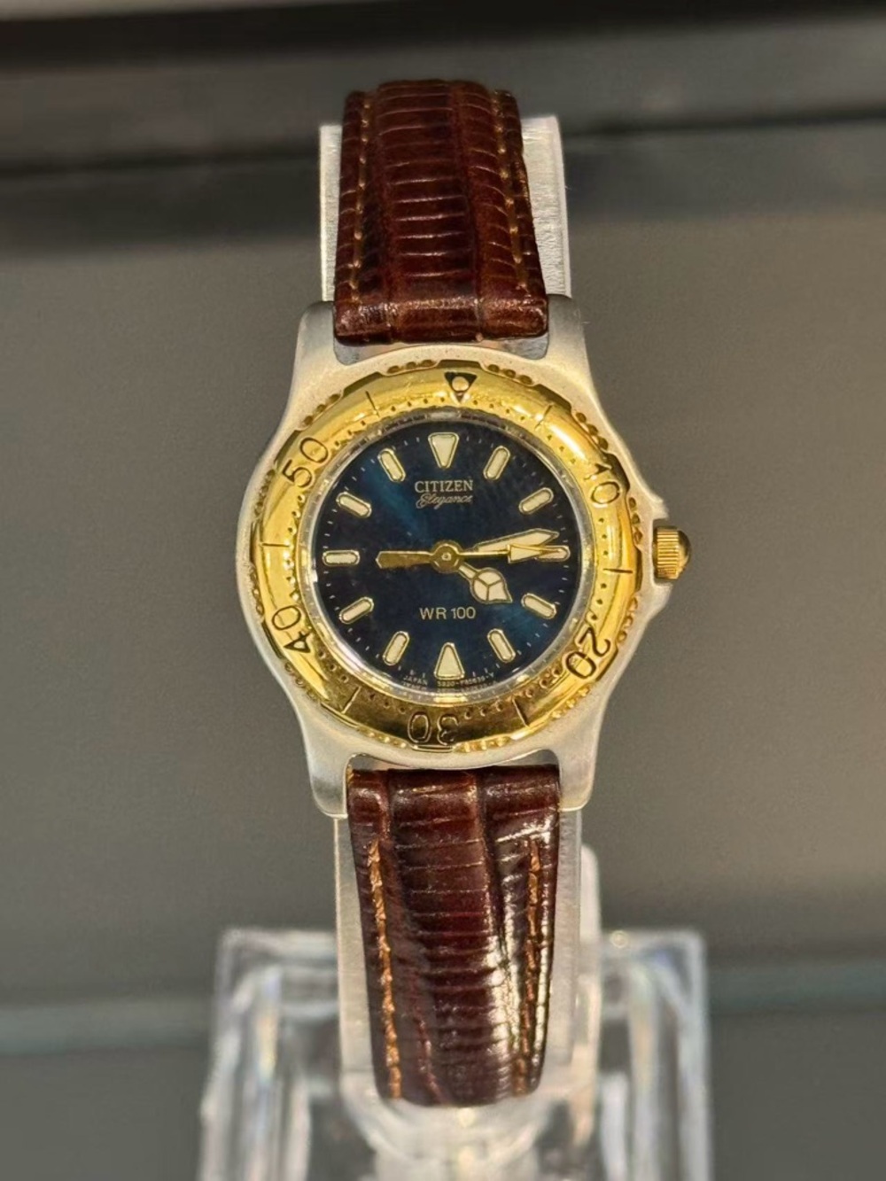 Citizen Ladies Watch Blue Dial WR100 Gold Tone Bezel Quartz New Battery Runs
